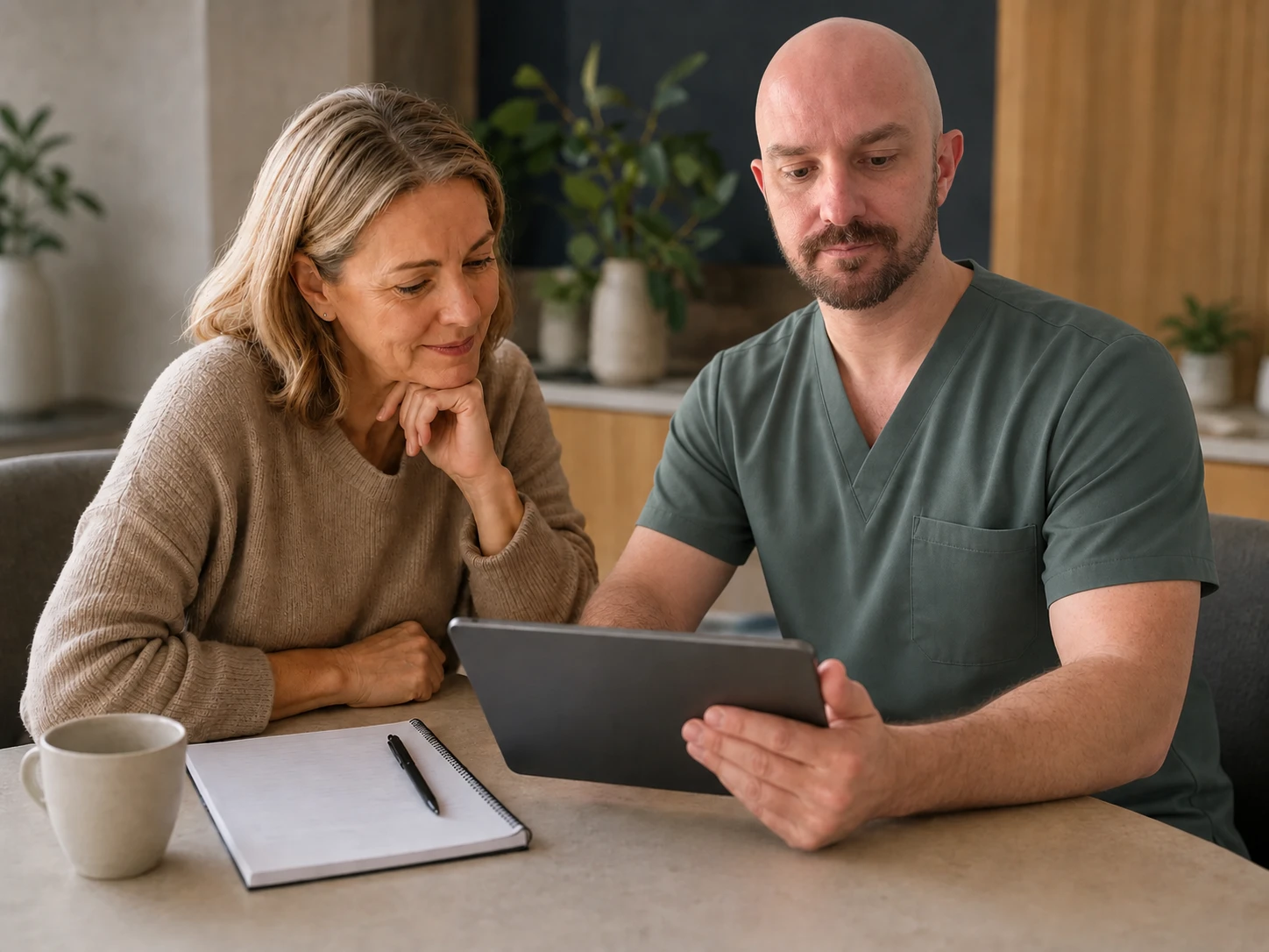 Dr Joshua Hatch and a patient reviewing menopause care options